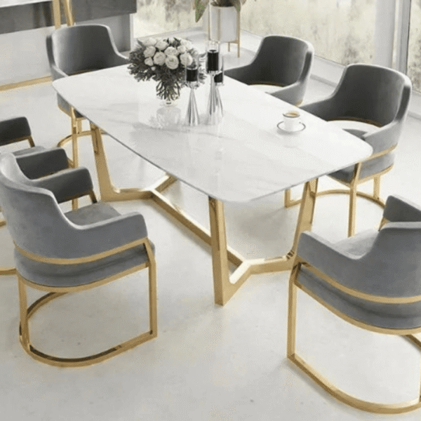 Zenith Gold Dining – Marble Top with Metal Base 1 https://jaipurinteriorstudio.com/