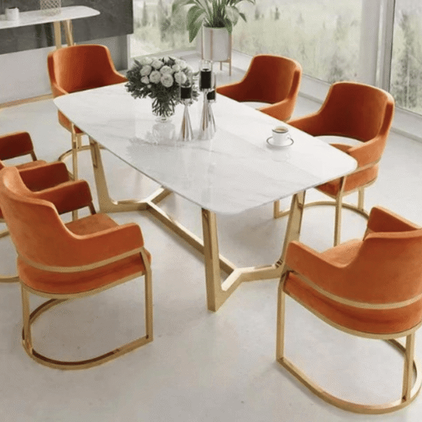 Zenith Gold Dining – Marble Top with Metal Base 2 https://jaipurinteriorstudio.com/