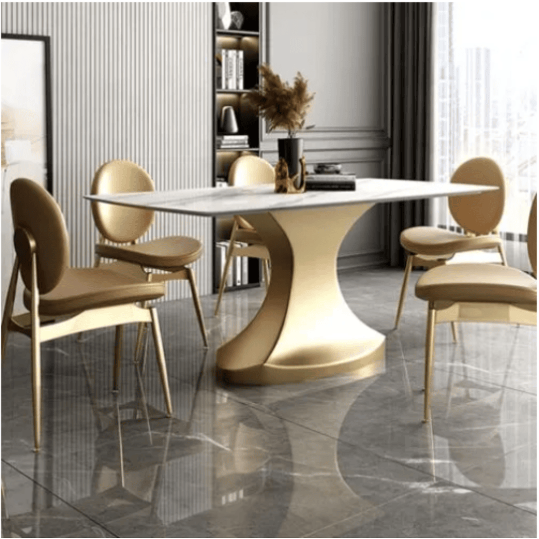 Bombay Luxe Golden Dining Table with White Marble Finish 2