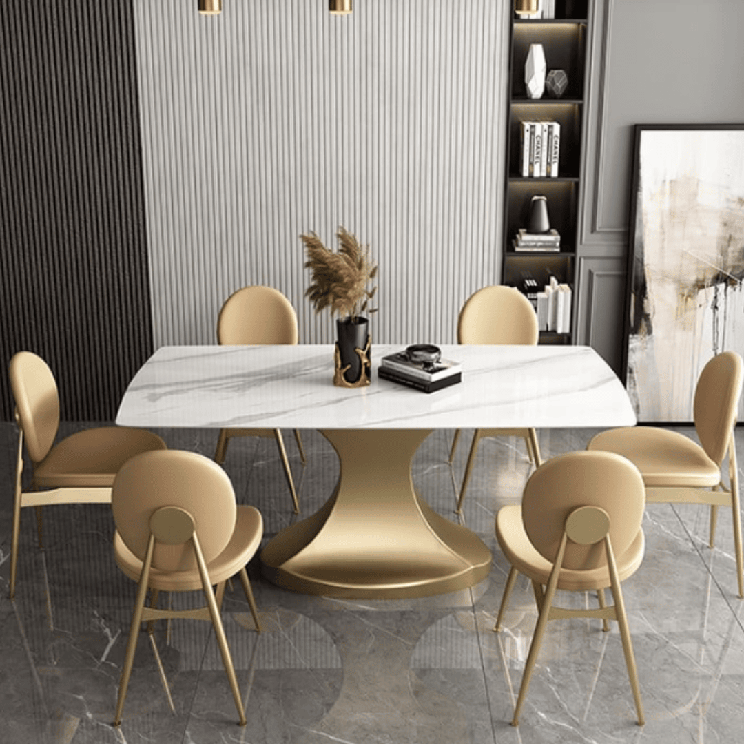 Bombay Luxe Golden Dining Table with White Marble Finish 3