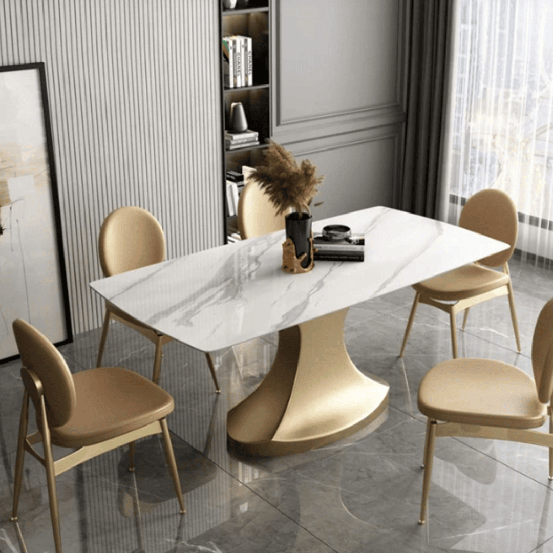 Bombay Luxe Golden Dining Table with White Marble Finish 4