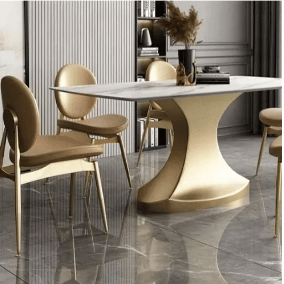Bombay Luxe Golden Dining Table with White Marble Finish 5
