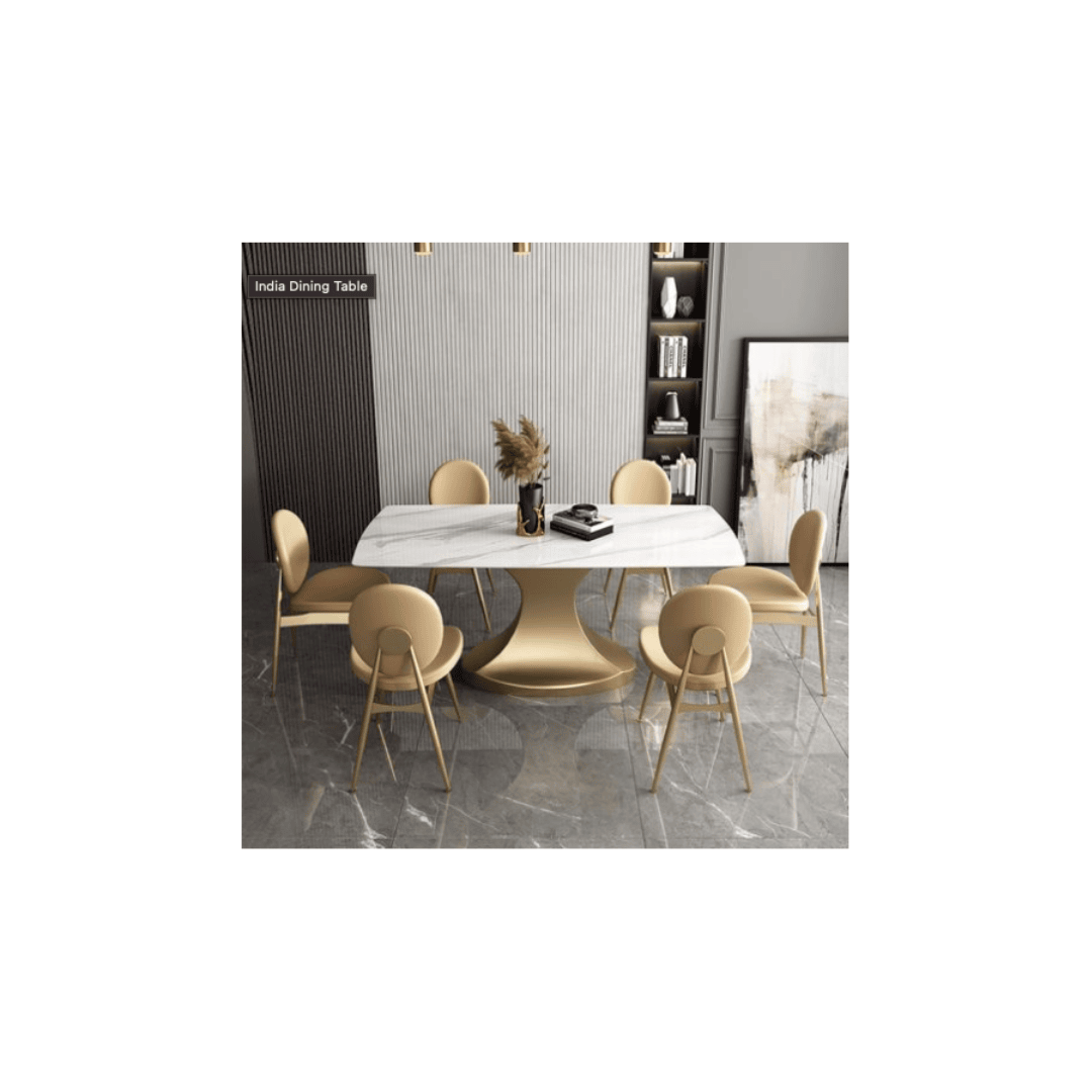 Bombay Luxe Golden Dining Table with White Marble Finish 1