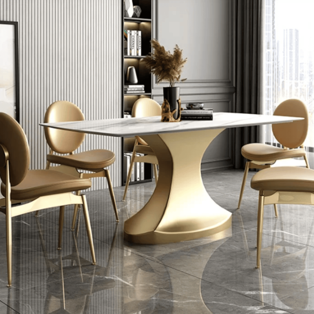 Bombay Luxe Golden Dining Table with White Marble Finish 6