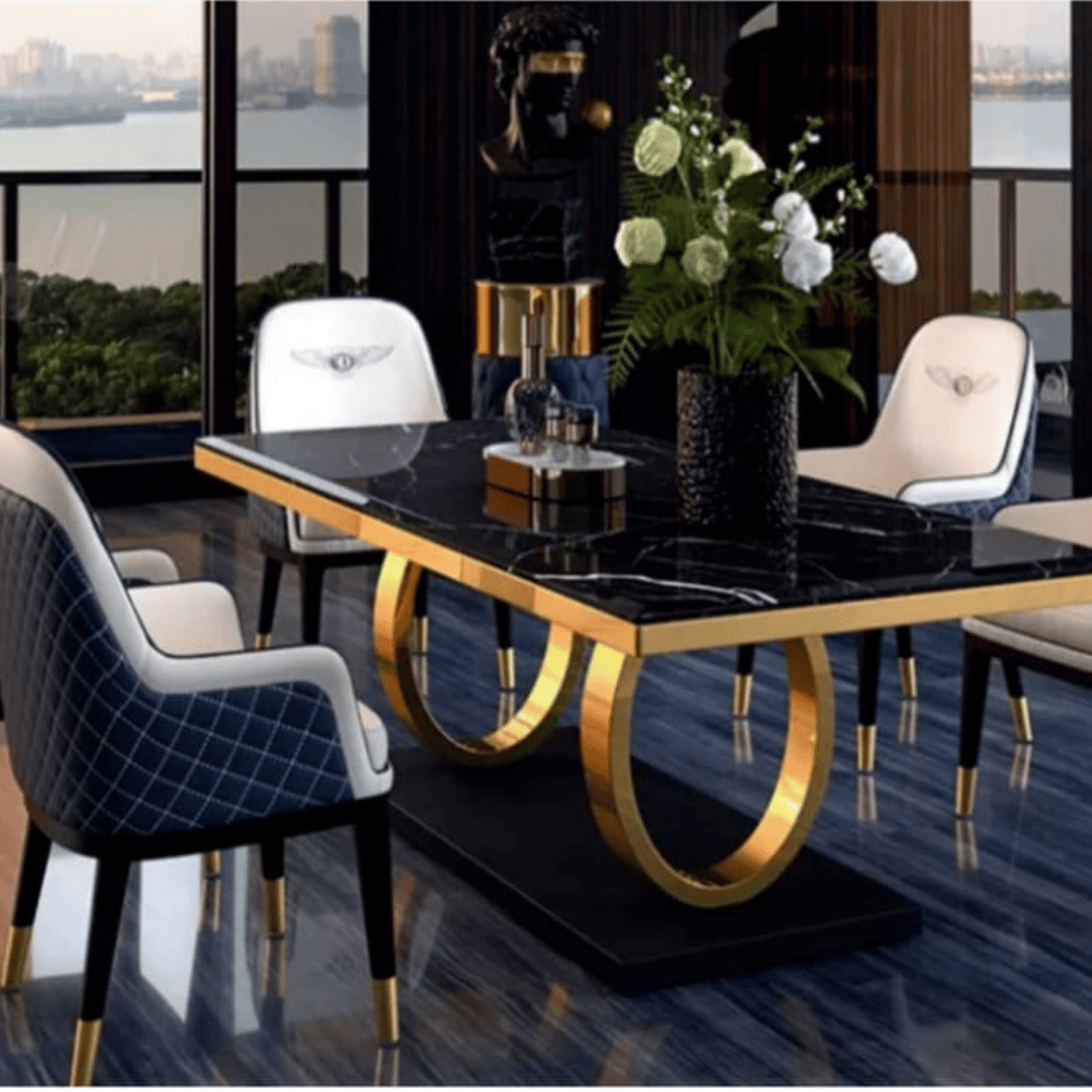 Orion Luxe Marble Dining Table Marble Top and Metal Frame - Image 3