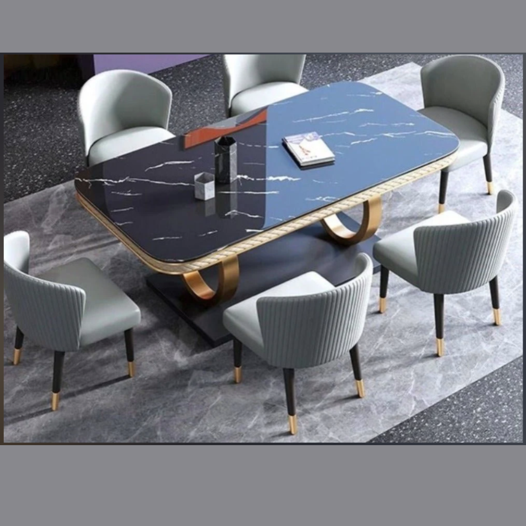 Splendid Steel and Golden Mettal Construct Marble Dining Table 8