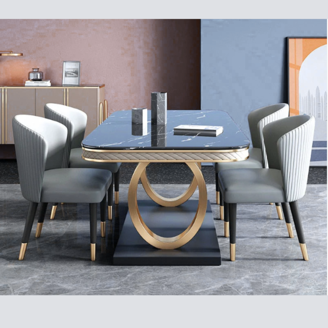Splendid Steel and Golden Mettal Construct Marble Dining Table 6