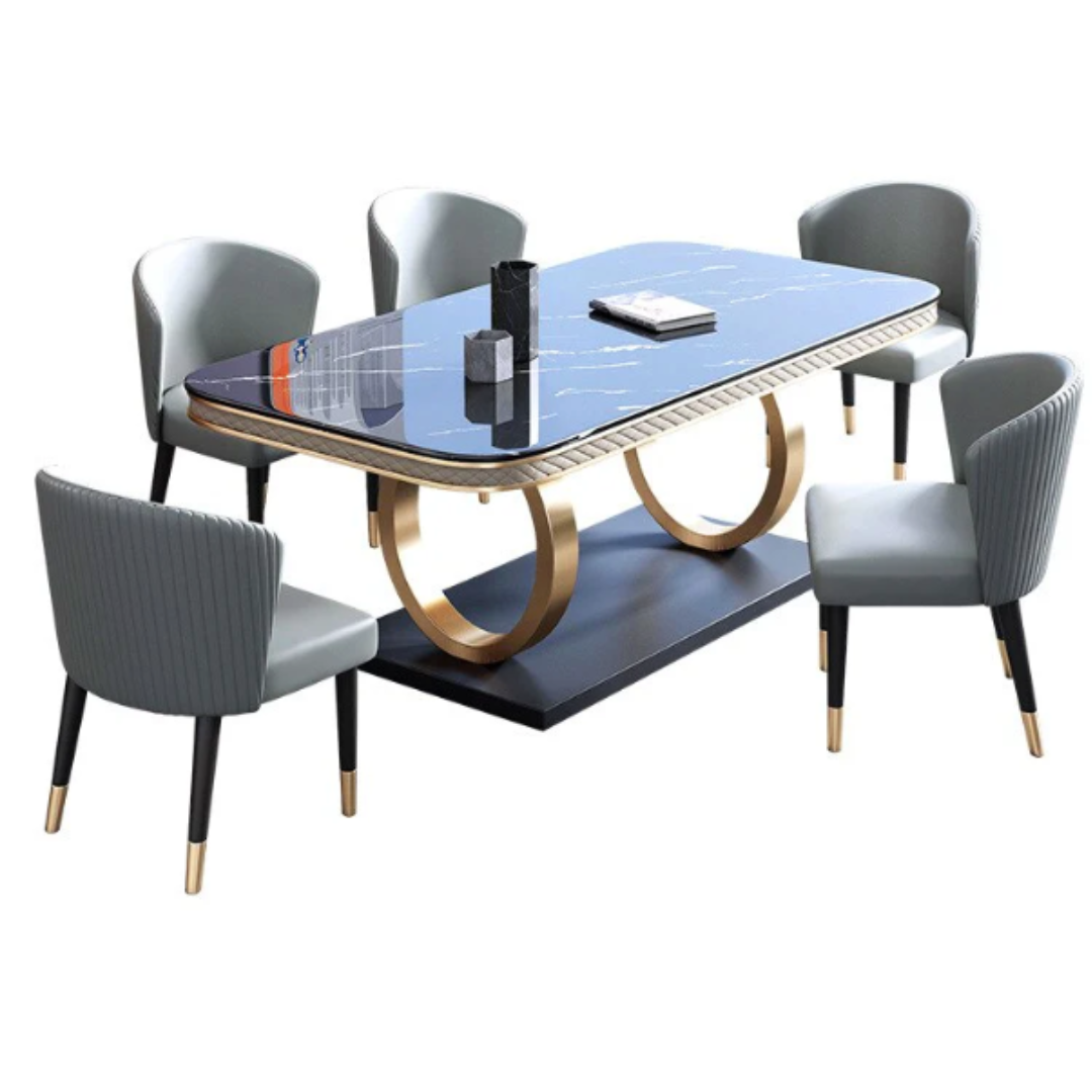 Splendid Steel and Golden Mettal Construct Marble Dining Table 4