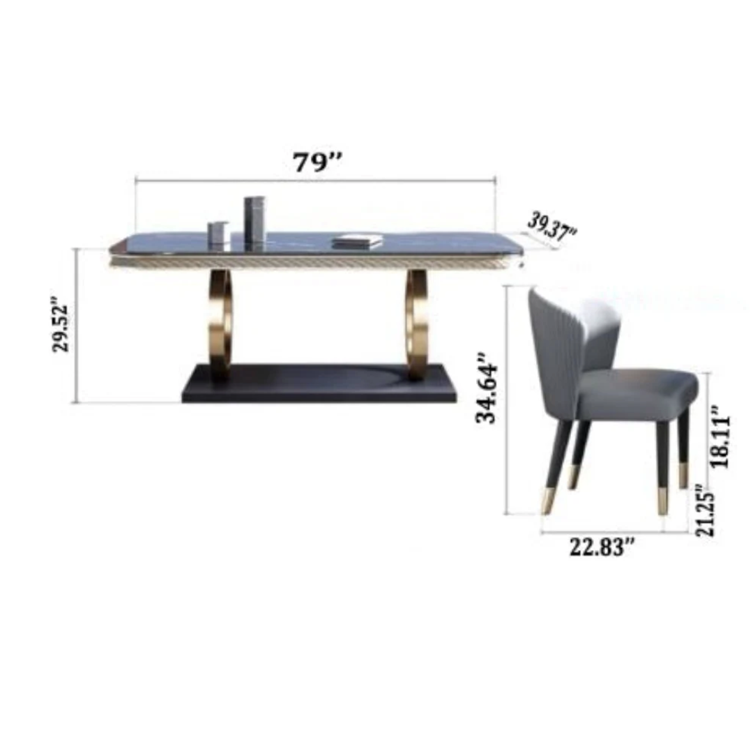 Splendid Steel and Golden Mettal Construct Marble Dining Table 3