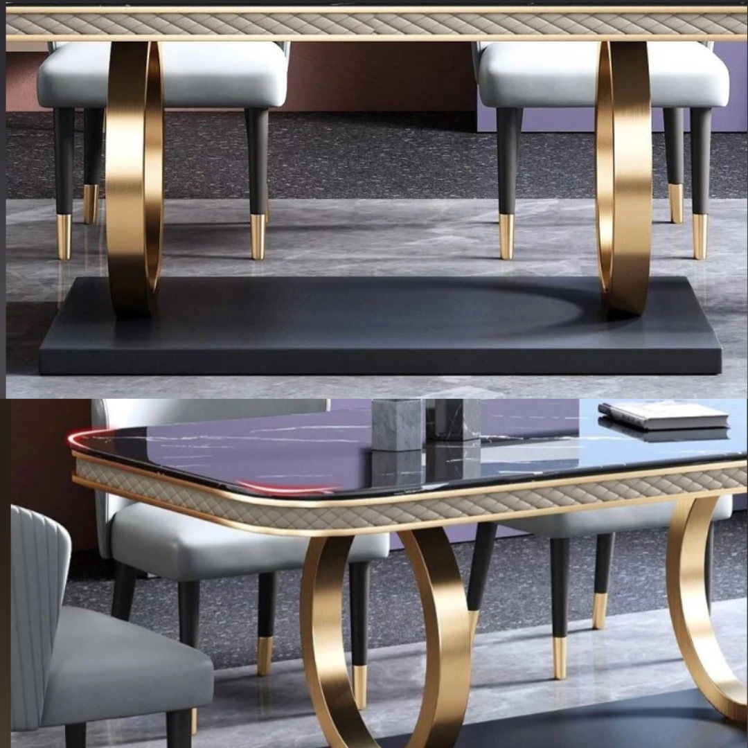 Splendid Steel and Golden Mettal Construct Marble Dining Table 2
