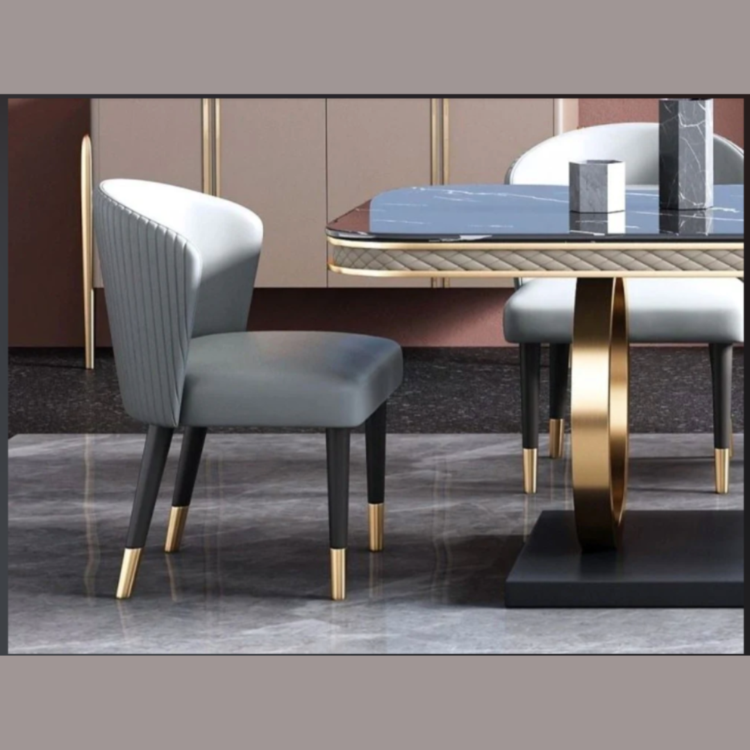 Splendid Steel and Golden Mettal Construct Marble Dining Table 1